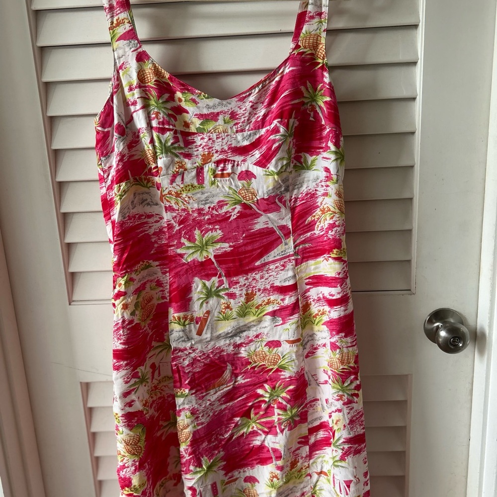 CAbi Pink and White Tropical Mini Dress
